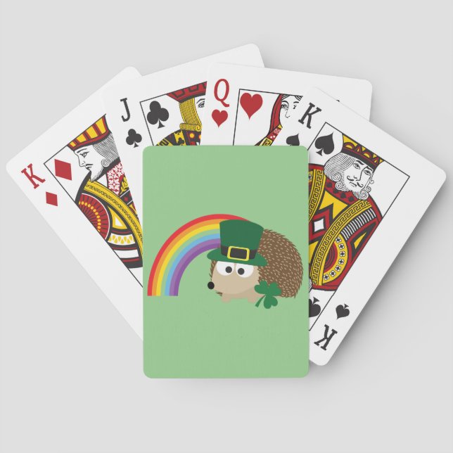 Cute Hedgehog Leprechaun Playing Cards (Back)