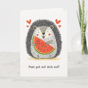 Cute Hedgehog Loves Watermelon German Get Well Card