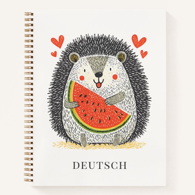 Cute Hedgehog Loves Watermelon Notebook (Front)