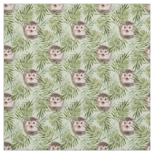 Cute Hedgehog & Lush Green Leaves Fabric