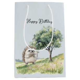 Cute Hedgehog Meadow with Tree Birthday Medium Gift Bag