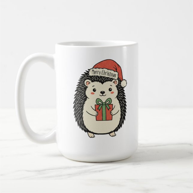Cute Hedgehog Merry Christmas Coffee Mug (Left)