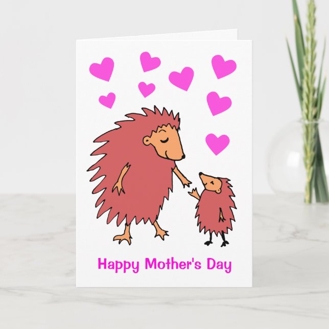 Cute Hedgehog Mother and Child Mothers Day Card (Front)