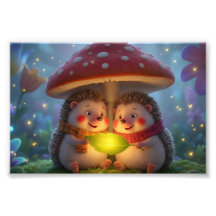 Cute Hedgehog Mushroom Art – Cozy Woodland Fantasy