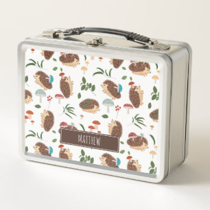 Cute Hedgehog Mushroom Woodland Forest Animal Kids Metal Lunch Box