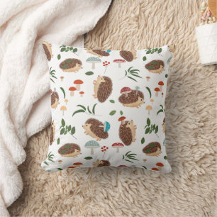 Cute Hedgehog Mushrooms Woodland Animal Kids Cushion