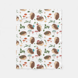 Cute Hedgehog Mushrooms Woodland Animal Kids Fleece Blanket