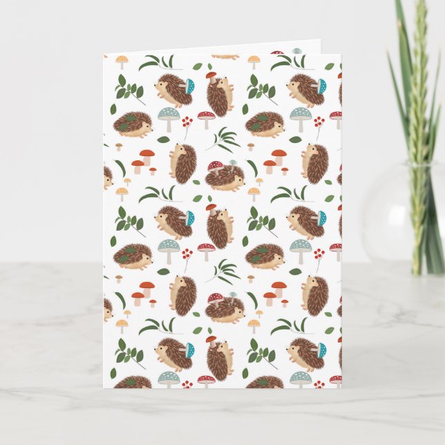 Cute Hedgehog Mushrooms Woodland Forest Animal Card (Front)