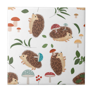 Cute Hedgehog Mushrooms Woodland Forest Animal Ceramic Tile