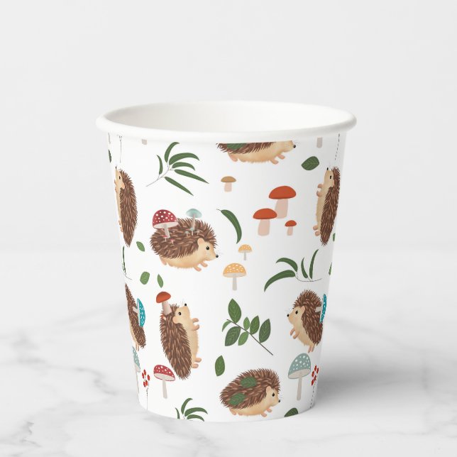 Cute Hedgehog Mushrooms Woodland Forest Animal Paper Cups (Front)