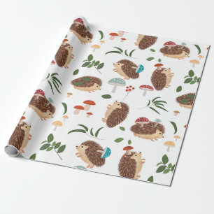 Cute Hedgehog Mushrooms Woodland Forest Animal Wrapping Paper