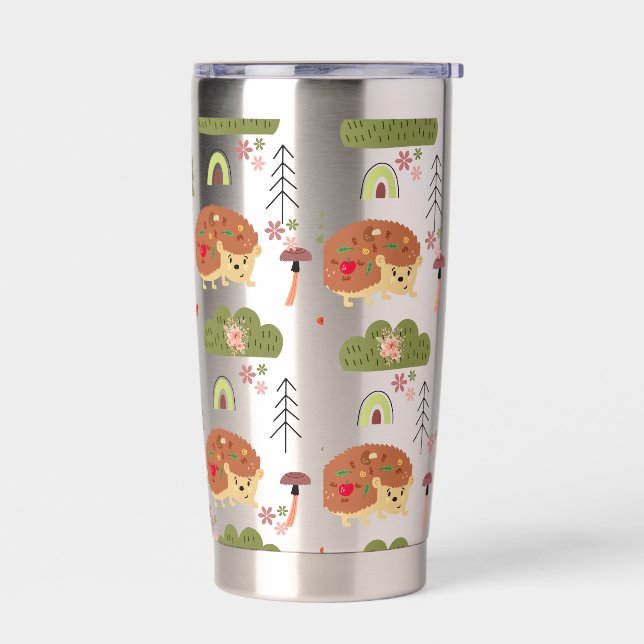 Cute Hedgehog Nature Floral Rainbow Pattern  Insulated Tumbler (Left)