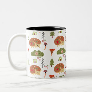 Cute Hedgehog Nature Floral Rainbow Pattern  Two-Tone Coffee Mug