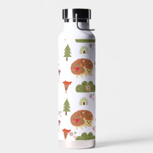 Cute Hedgehog Nature Floral Rainbow Pattern  Water Bottle
