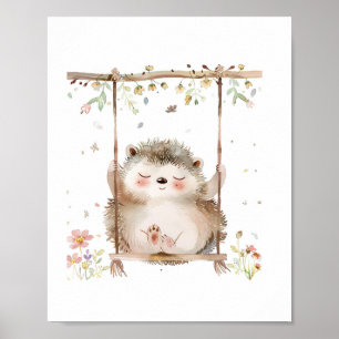 Cute Hedgehog Nursery Friends Love Animal Flowers Poster