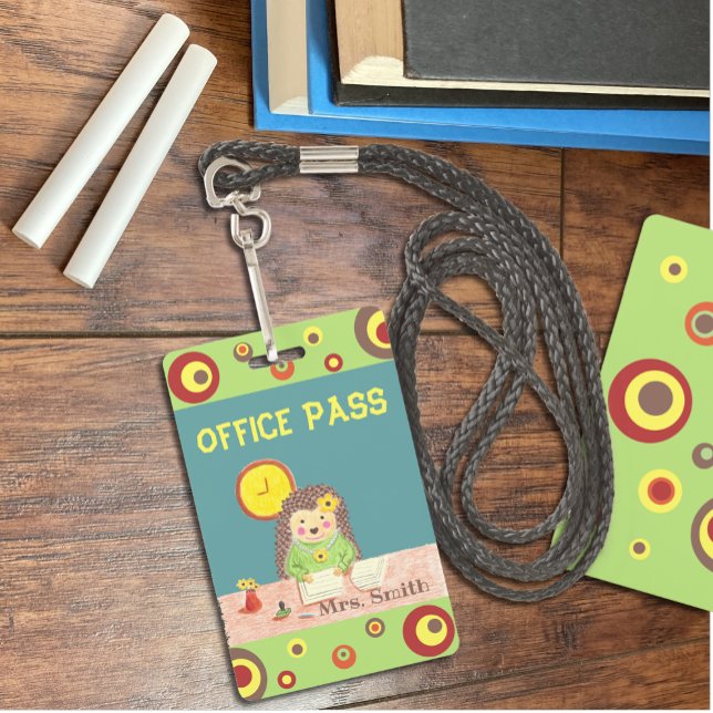 Cute hedgehog office hall pass ID badge (Creator Uploaded)