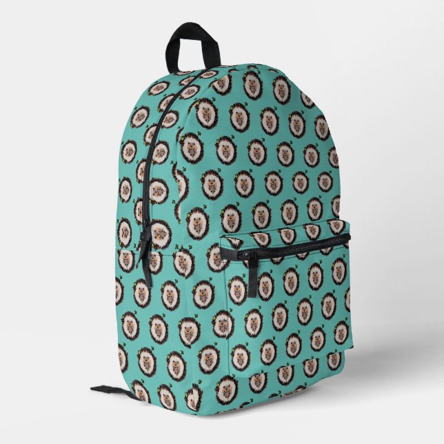 cute hedgehog pattern printed backpack (Back Corner Left)