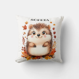 Cute Hedgehog Personalised Name Modern Animal Fall Cushion