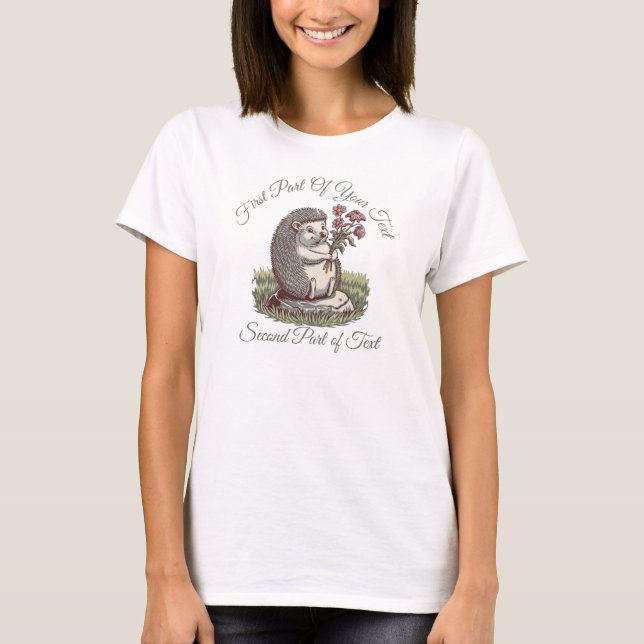 Cute Hedgehog Personalizable Text T-Shirt (Front)