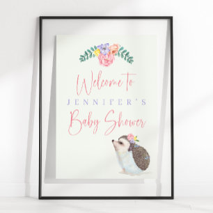 Cute Hedgehog Pink Baby Girl Baby Shower Poster