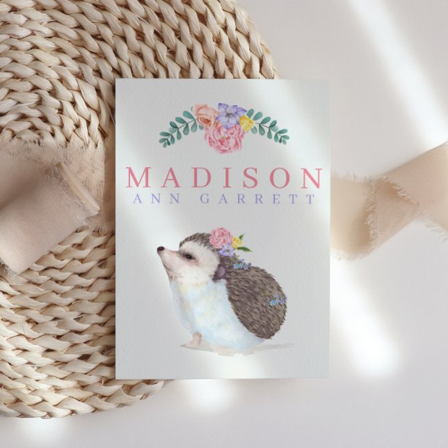 Cute Hedgehog pink baby girl photo birth Announcement (Creator Uploaded)