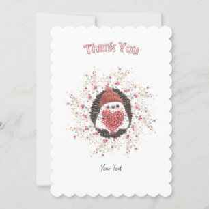 Cute Hedgehog Pink Heart Custom Thank You Card