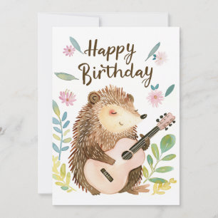 Cute Hedgehog playing Guitar Birthday Holiday Card