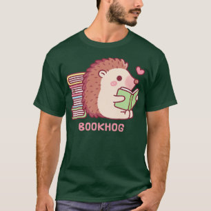 Cute Hedgehog Reading A Book Bookhog Pun Funny T-Shirt