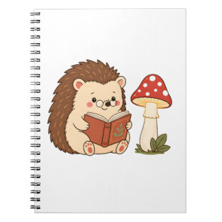 Cute Hedgehog Reading Mushroom Lamp Notebook