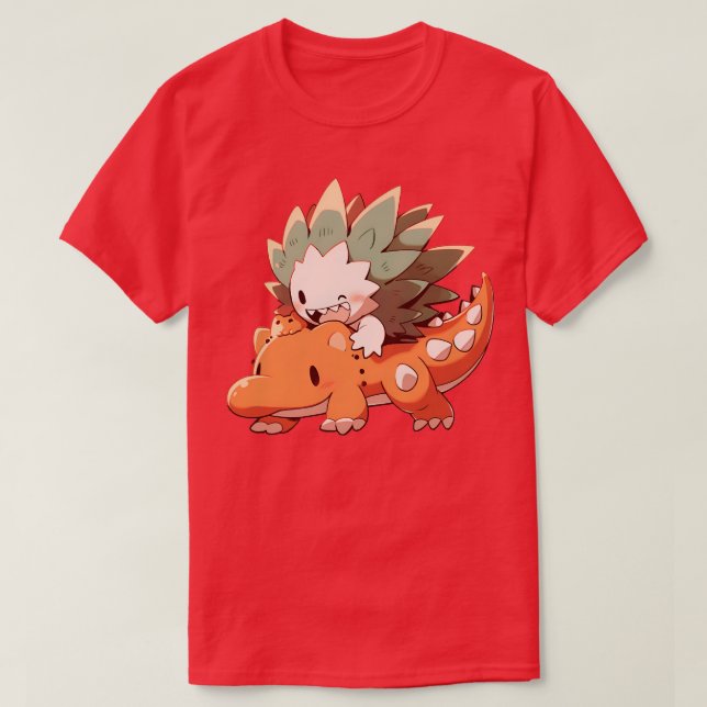 Cute hedgehog riding dino 1 T-Shirt (Design Front)