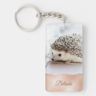 Cute Hedgehog Rose Gold Monogram Key Ring