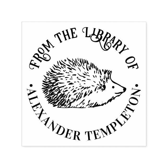 Cute Hedgehog Round Library Book Name Self-inking Stamp (Design)