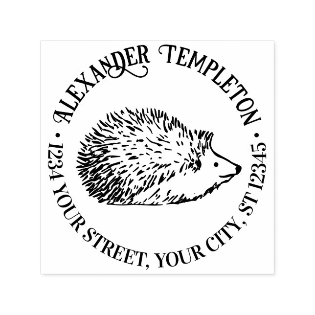 Cute Hedgehog Round Name Return Address  Self-inking Stamp (Design)