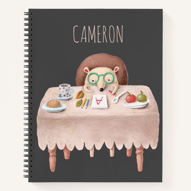 Cute Hedgehog School Homework Cartoon Personalised Notebook (Front)