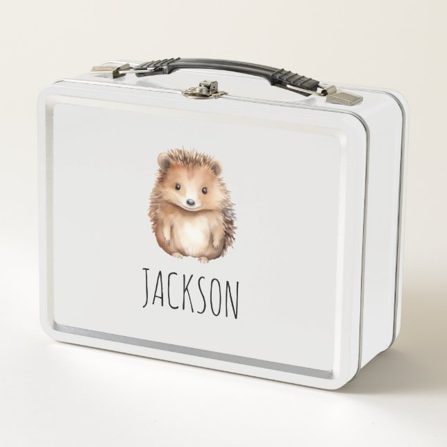 Cute Hedgehog! Simple monogrammed  Metal Lunch Box (Front)