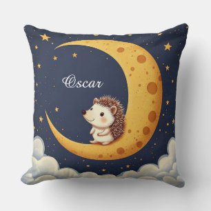 Cute Hedgehog Sitting On A Crescent Moon Cushion