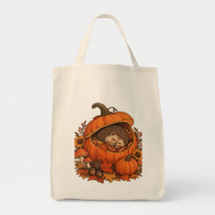 Cute Hedgehog Sleeping Pumpkin Cosy Fall Autumn Tote Bag
