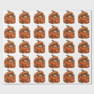 Cute Hedgehog Sleeping Pumpkin Cosy Fall Autumn Wrapping Paper