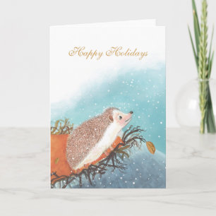 Cute Hedgehog & Snowflakes Happy Holidays Card