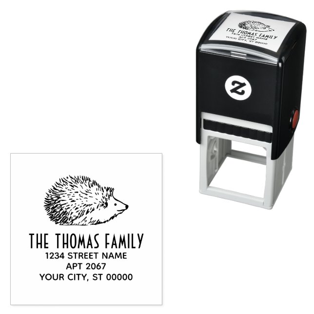 Cute Hedgehog Square Name Return Address Self-inking Stamp (In Situ)