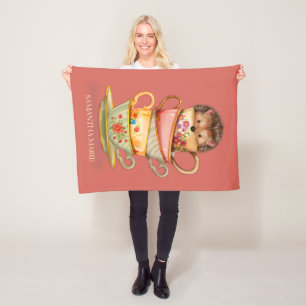 Cute Hedgehog Teacups Pink Toddler Infant Fleece Blanket