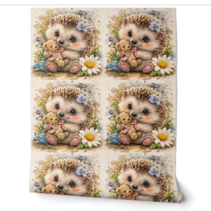 Cute Hedgehog Teddy Bear Pattern Wallpaper