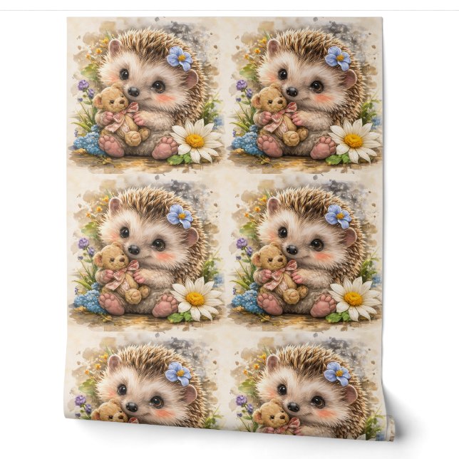 Cute Hedgehog Teddy Bear Pattern Wallpaper (Unrolling)