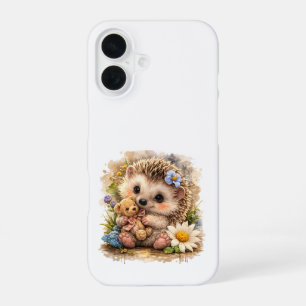 Cute Hedgehog Teddy iPhone 16 Case Floral