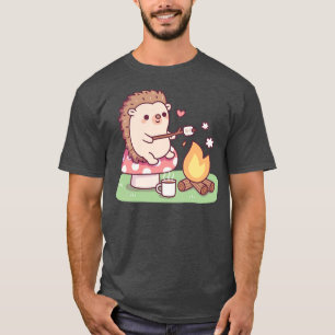 Cute Hedgehog Toasting Marshmallow At Campfire T-Shirt
