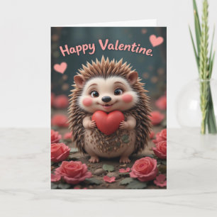 Cute Hedgehog Valentine Holding Heart Love Art Card