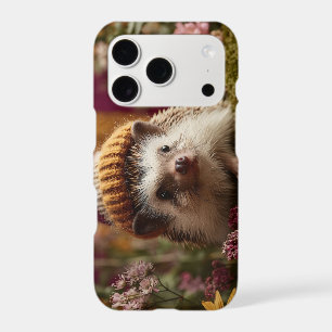 Cute Hedgehog Wearing a Knit Striped Winter Hat