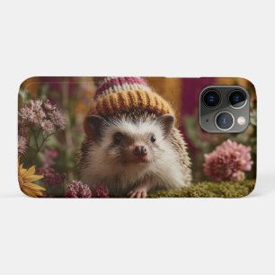 Cute Hedgehog Wearing a Knit Striped Winter Hat iPhone 11 Pro Case