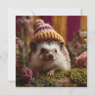 Cute Hedgehog Wearing a Knit Striped Winter Hat Holiday Card