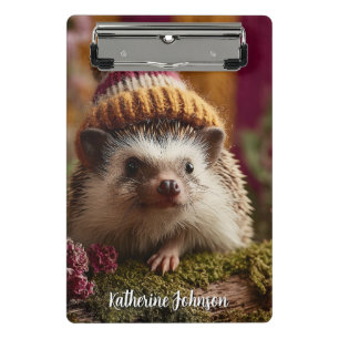 Cute Hedgehog Wearing a Knit Striped Winter Hat Mini Clipboard